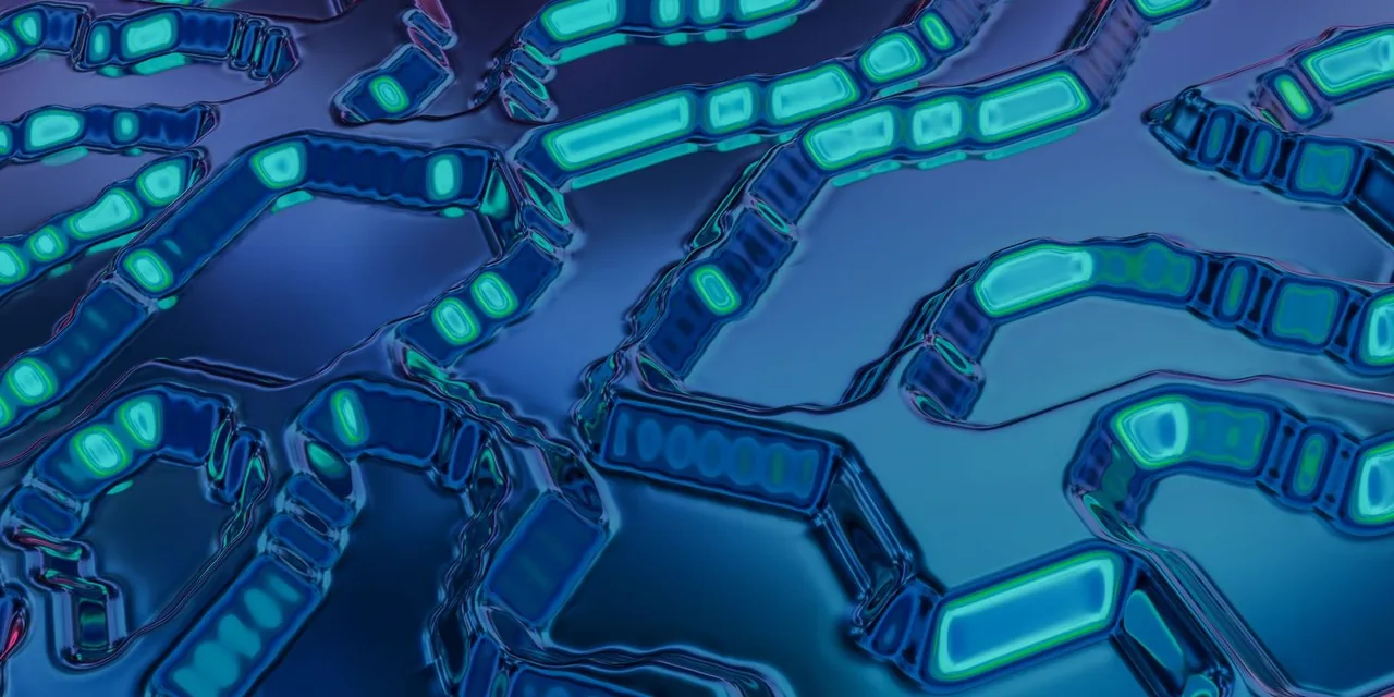 High-tech abstract art featuring blue and teal circuit-like patterns with a digital vibe.