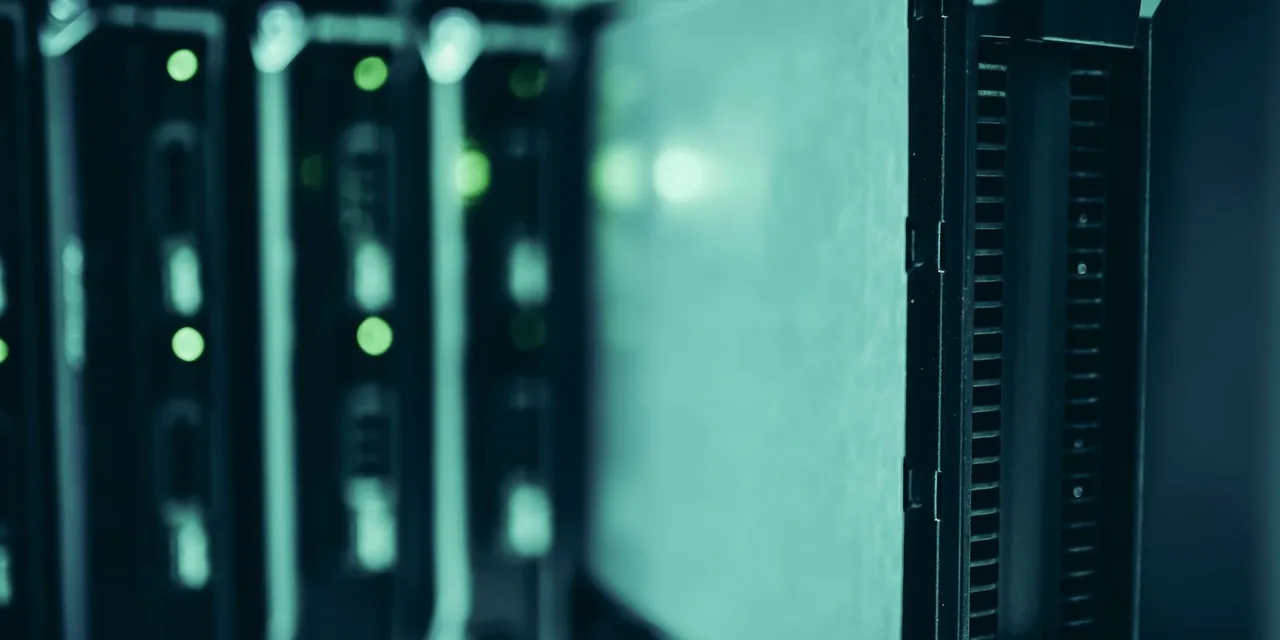Close-up of server racks in a data center highlighting modern technology infrastructure.